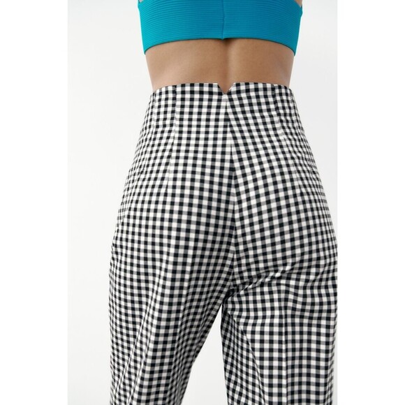 Gingham Print Zara High Waist Cropped Trouser Pants (NWT) - Picture 7 of 11